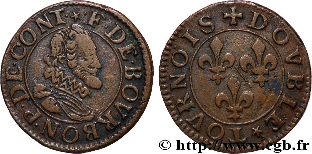 PRINCIPALITY OF CHATEAU-REGNAULT - FRANCIS OF BOURBON-CONTI Double tournois, type 15, buste A XF
