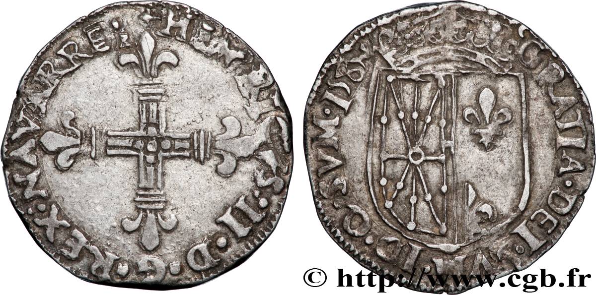 NAVARRE-BÉARN - HENRI III DE NAVARRE, II DE BÉARN Quart d écu de Navarre TTB+