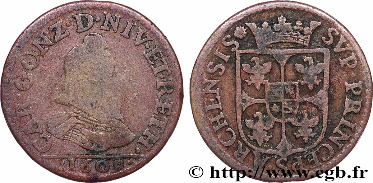 ARDENNES - PRINCIPAUTÉ SOUVERAINE D ARCHES-CHARLEVILLE - CHARLES Ier DE GONZAGUE Liard, type 2 TB+