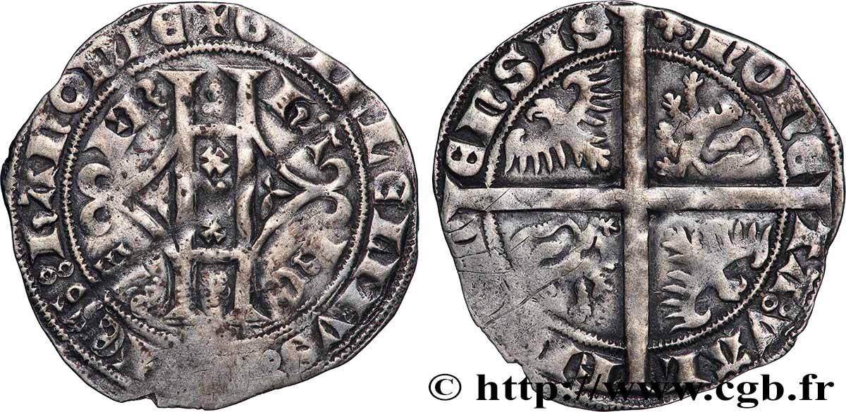 HAINAUT - COMTÉ DE HAINAUT - GUILLAUME III DE BAVIÈRE Plaque au lion ou double gros ou gros vaillant SS