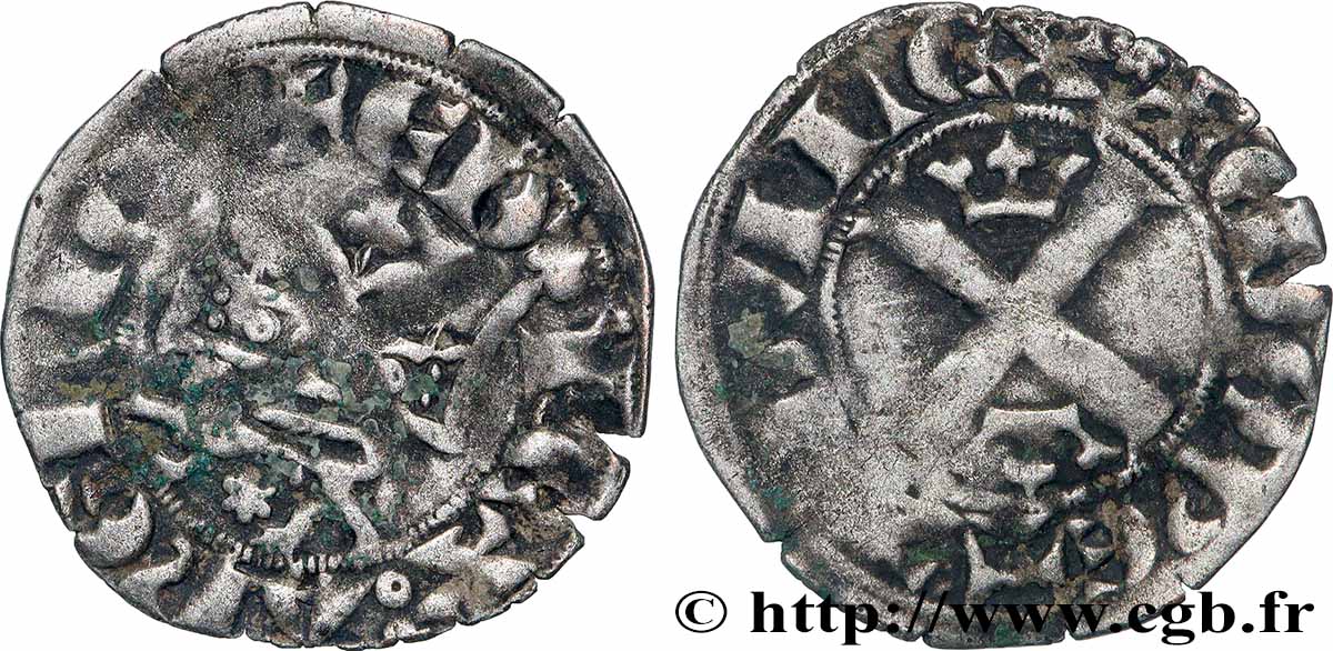 AQUITAINE - DUCHÉ D AQUITAINE - ÉDOUARD III D ANGLETERRE Double de billon au léopard TB/TB+