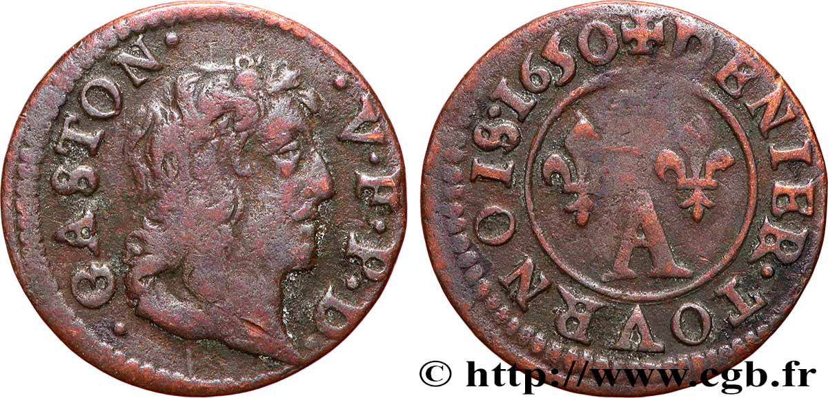 PRINCIPAUTY OF DOMBES - GASTON OF ORLEANS Denier tournois, type 10 XF