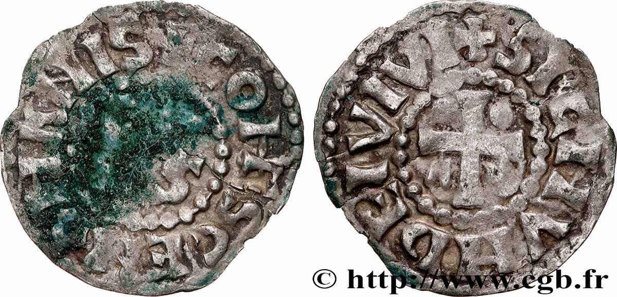 MAINE - COUNTY OF MAINE - COINAGE OF HERBERT I ÉVEILLE-CHIEN AND IMMOBILIZED IN HIS NAME Denier VF/XF