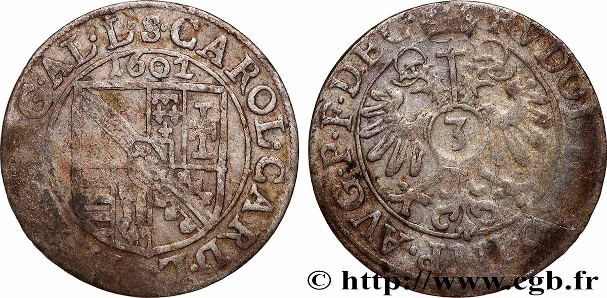ALSACE - ÉVÊCHÉ DE STRASBOURG ET DE METZ - CHARLES II DE LORRAINE-VAUDÉMONT Groschen ou trois kreutzers TB+