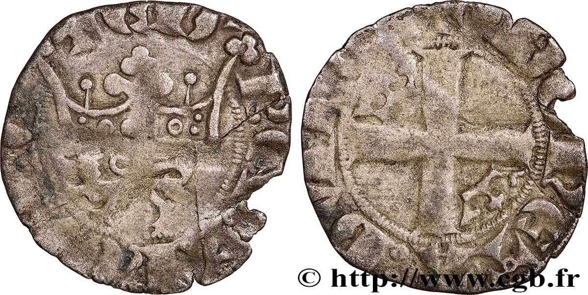 AQUITAINE - DUCHÉ D AQUITAINE - ÉDOUARD III D ANGLETERRE Double de billon au léopard TB