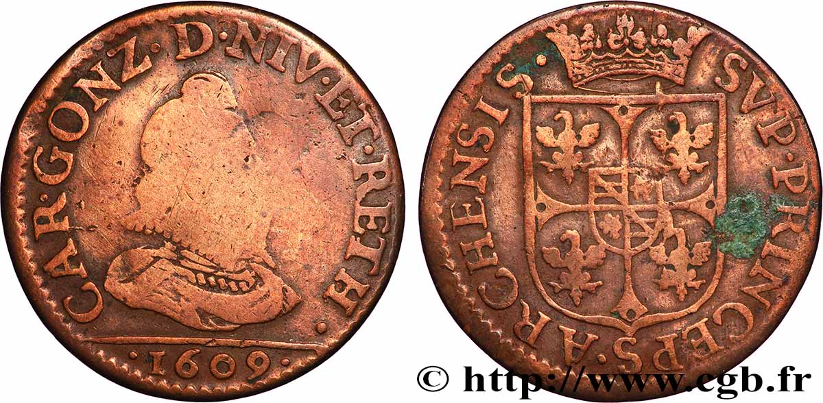 ARDENNES - PRINCIPAUTY OF ARCHES-CHARLEVILLE - CHARLES I OF GONZAGUE Liard, type 3 VF/XF