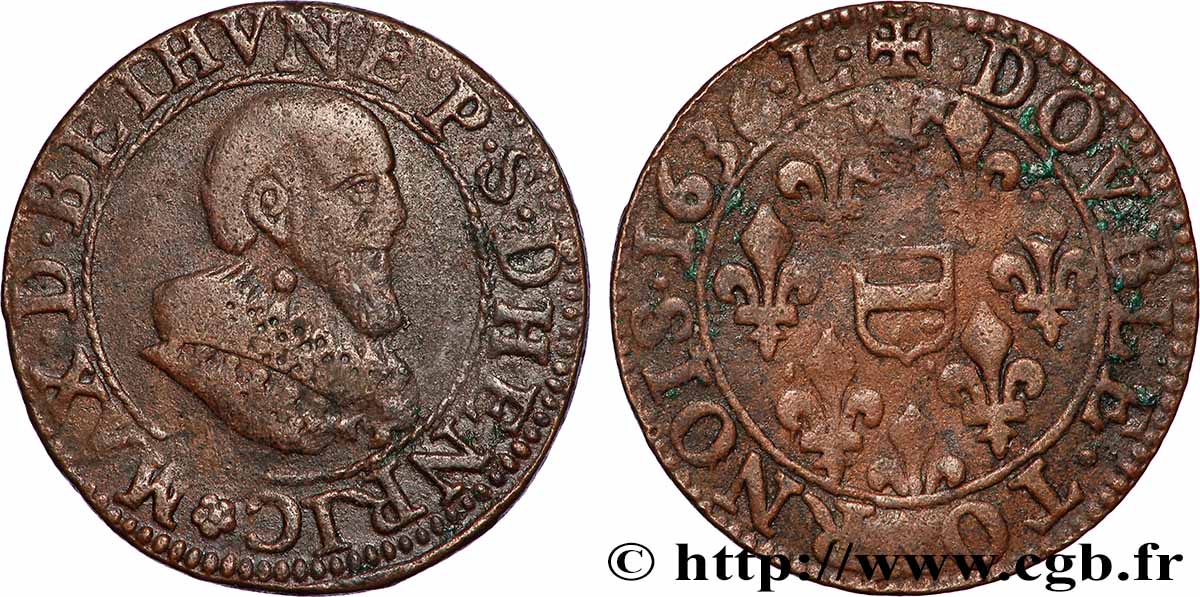 BERRY - PRINCIPALITY OF BOISBELLE-HENRICHEMONT - MAXIMILIAN OF BÉTHUNE, DUKE OF SULLY Double tournois, type 1 XF