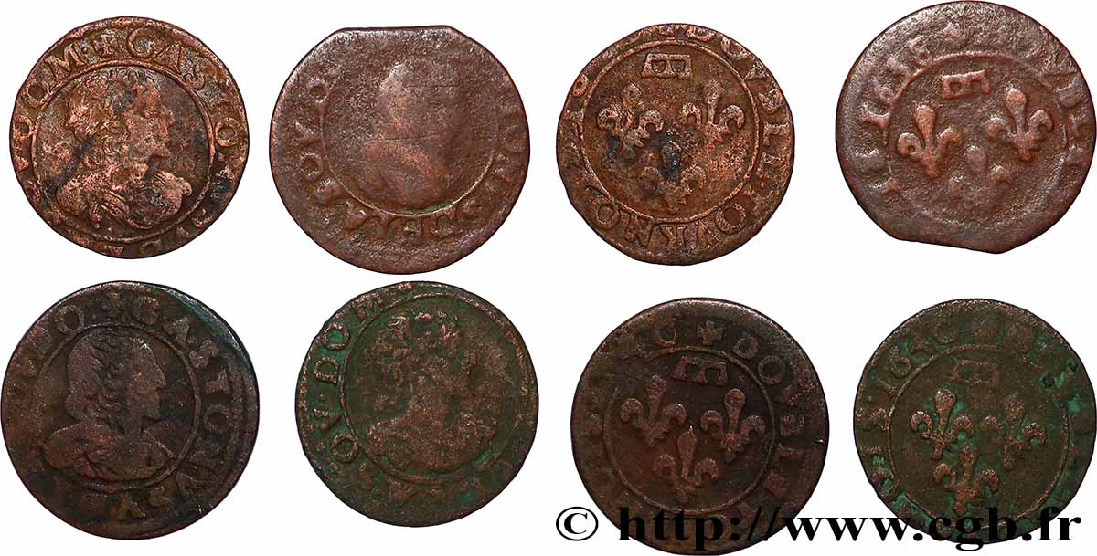 PRINCIPAUTY OF DOMBES - GASTON OF ORLEANS Double tournois, type 8, lot de 4 ex. lot
