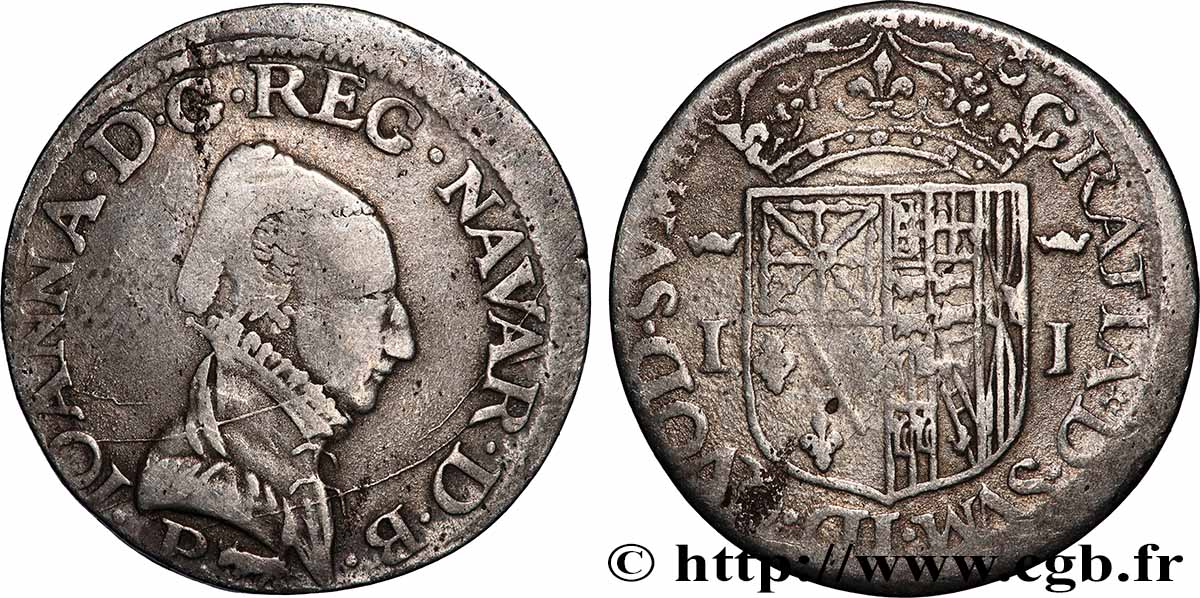 NAVARRE-BEARN - JEANNE OF ALBRET Teston VF