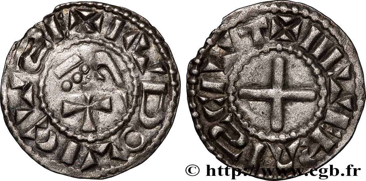 NIVERNAIS - COMTÉ DE NEVERS - MONNAYAGE IMMOBILISÉ AU NOM DE LOUIS IV D OUTREMER Denier immobilisé au nom de Louis IV TTB+