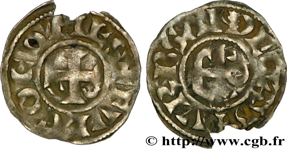 ANJOU - COMTÉ D ANJOU - HENRI II PLANTAGENÊT ET RICHARD CŒUR DE LION Denier TTB
