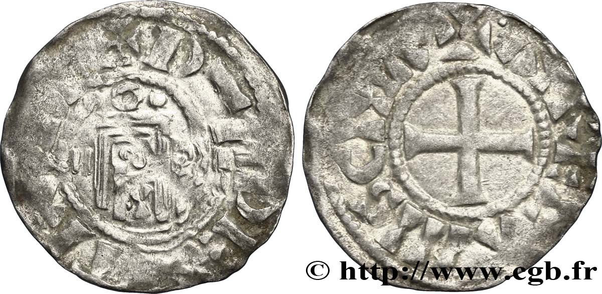 ORLÉANAIS - ÉVÊCHÉ D ORLÉANS ET AU NOM D HUGUES DE FRANCE Denier TB+/TTB
