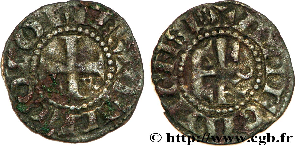 ANJOU - COMTÉ D ANJOU - HENRI II PLANTAGENÊT ET RICHARD CŒUR DE LION Denier TB