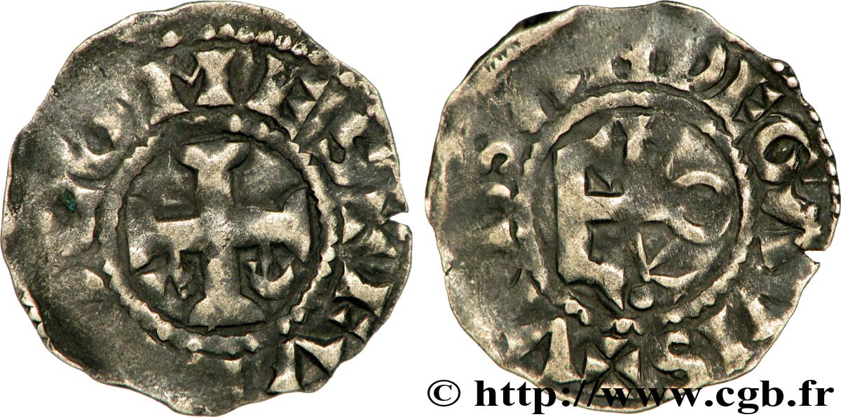 ANJOU - COMTÉ D ANJOU - HENRI II PLANTAGENÊT ET RICHARD CŒUR DE LION Denier TB