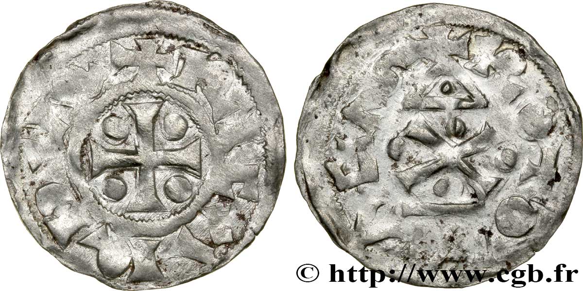 NORMANDIE - DUCHÉ DE NORMANDIE - RICHARD Ier Denier, type au fronton TB+/TB