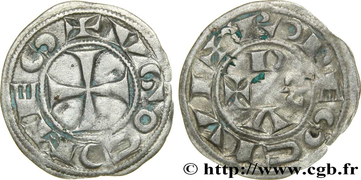 LANGUEDOC - COMTÉ DE RODEZ - HUGUES II et HUGUES III Denier TTB+