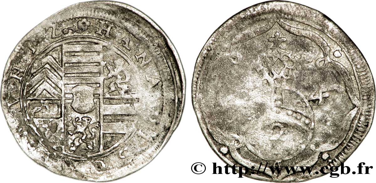 ALSACE - COMTÉ DE HANAU-LICHTENBERG - FRÉDÉRIC-CASIMIR Vierer ou deux kreutzers ou demi-batzen TB+