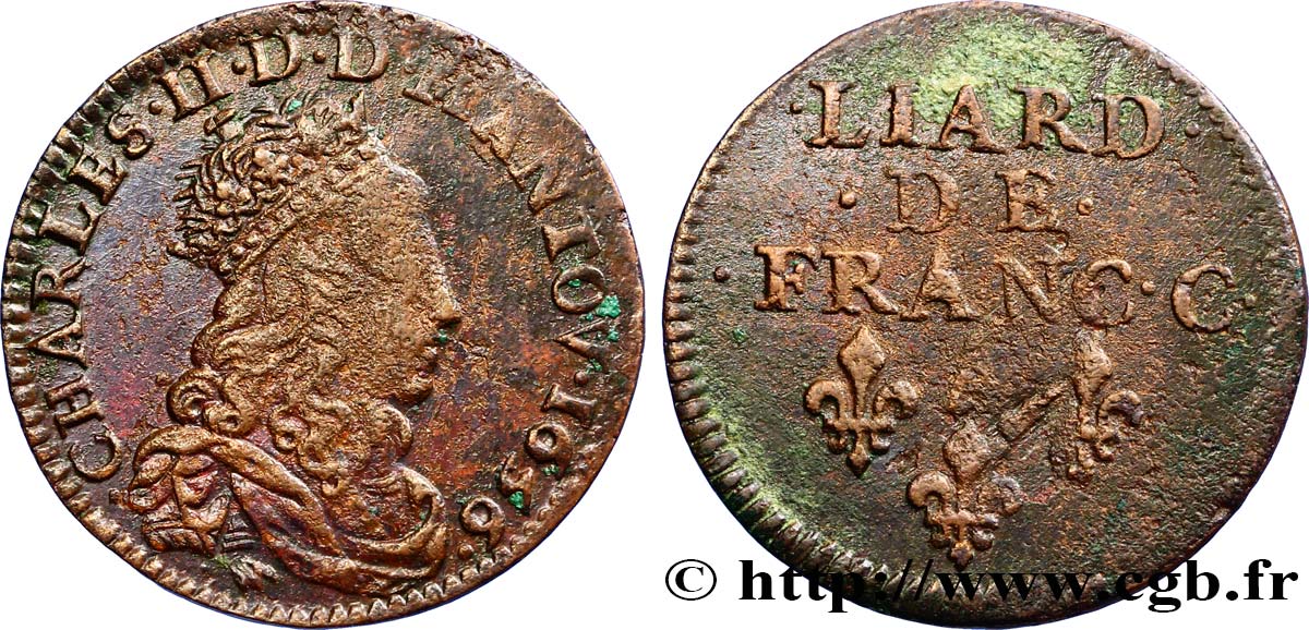 ARDENNES - PRINCIPAUTÉ SOUVERAINE D ARCHES-CHARLEVILLE - CHARLES II DE GONZAGUE Liard, type 4 TTB/TB+