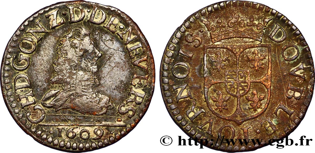 ARDENNES - PRINCIPAUTY OF ARCHES-CHARLEVILLE - CHARLES I OF GONZAGUE Double tournois XF