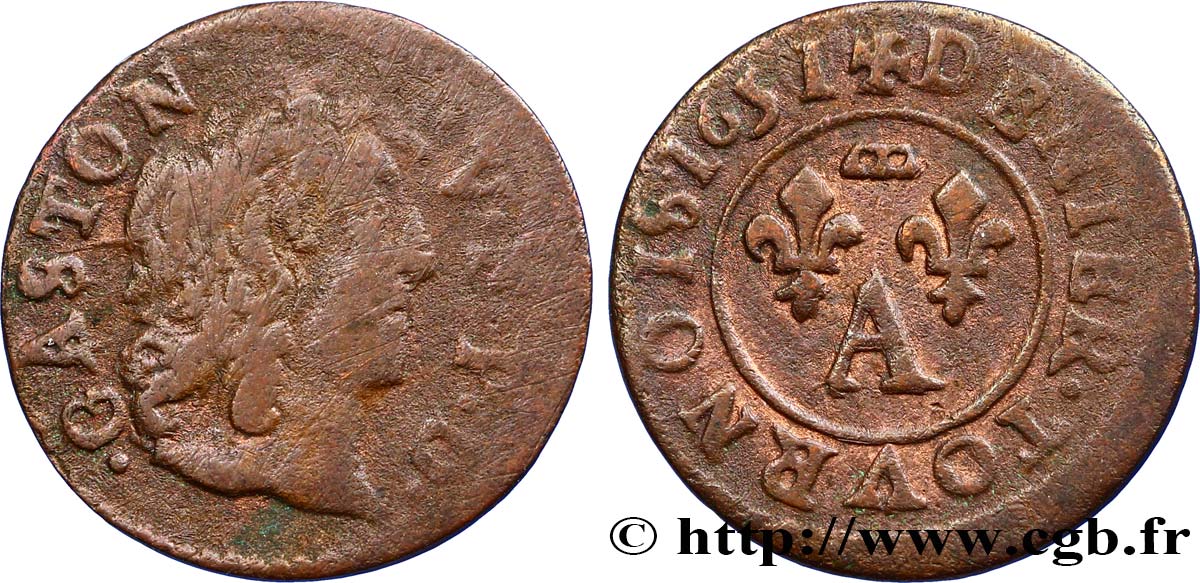 DOMBES - PRINCIPALITY OF DOMBES - GASTON OF ORLEANS Denier tournois, type 10 XF