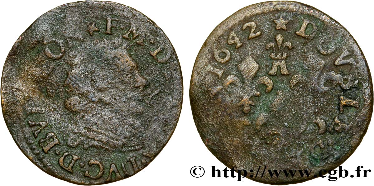 PRINCIPAUTY OF SEDAN - FREDERIC-MAURICE OF LA TOUR D AUVERGNE Double tournois, type 14 (grande collerette/petite tour en haut du champ) VF