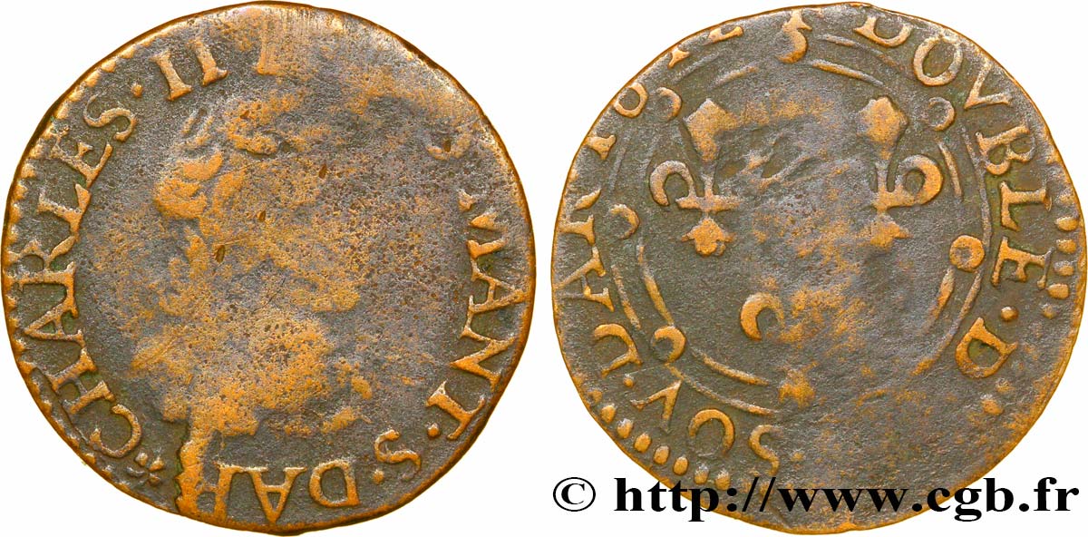 ARDENNES - PRINCIPALITY OF ARCHES-CHARLEVILLE - CHARLES II GONZAGA Double tournois, type 24 VF