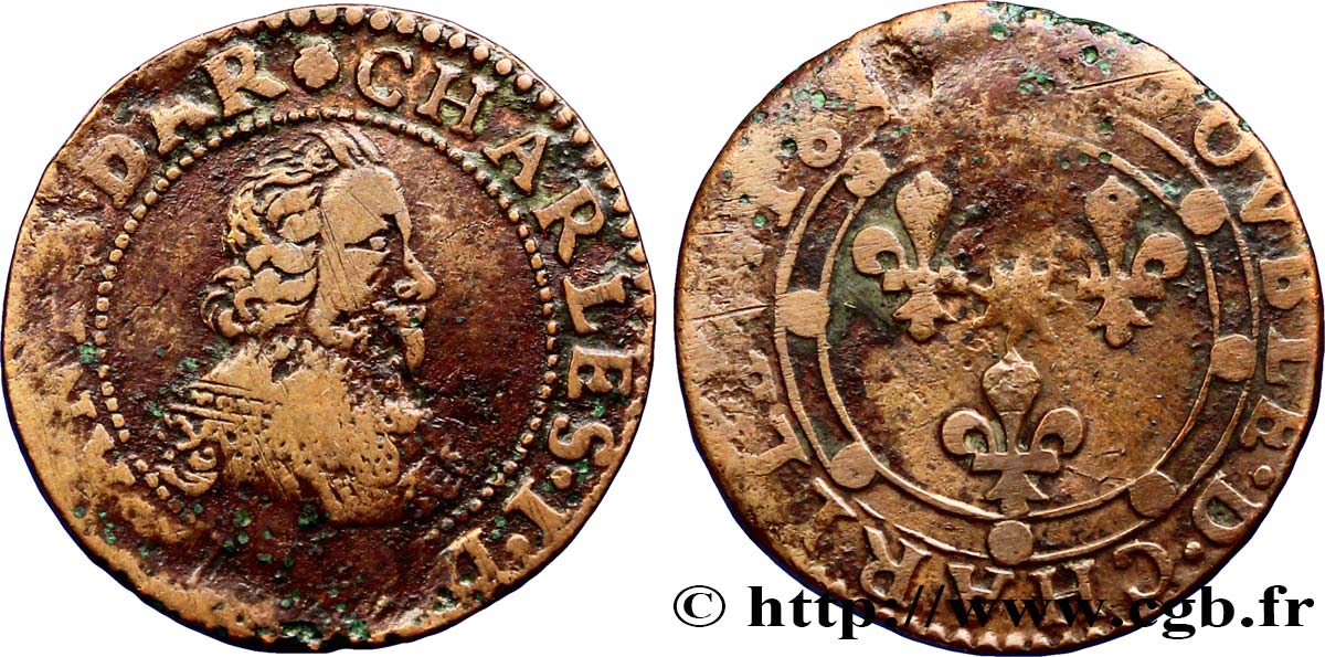 ARDENNES - PRINCIPAUTY OF ARCHES-CHARLEVILLE - CHARLES I OF GONZAGUE Double tournois, type 18 BC+