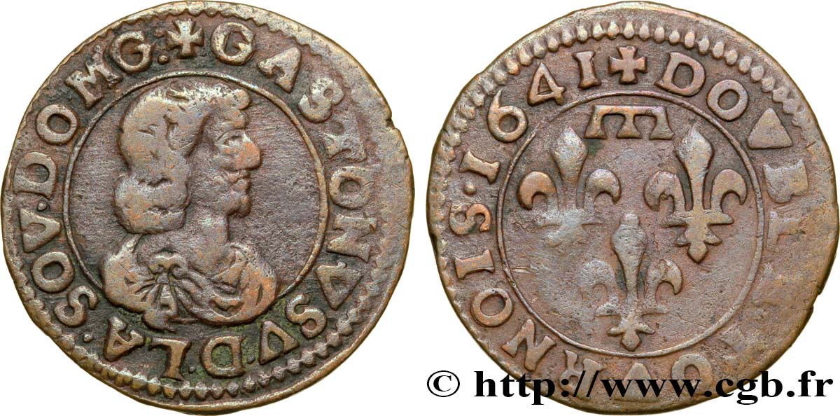 DOMBES - PRINCIPALITY OF DOMBES - GASTON OF ORLEANS Double tournois, type 16 XF