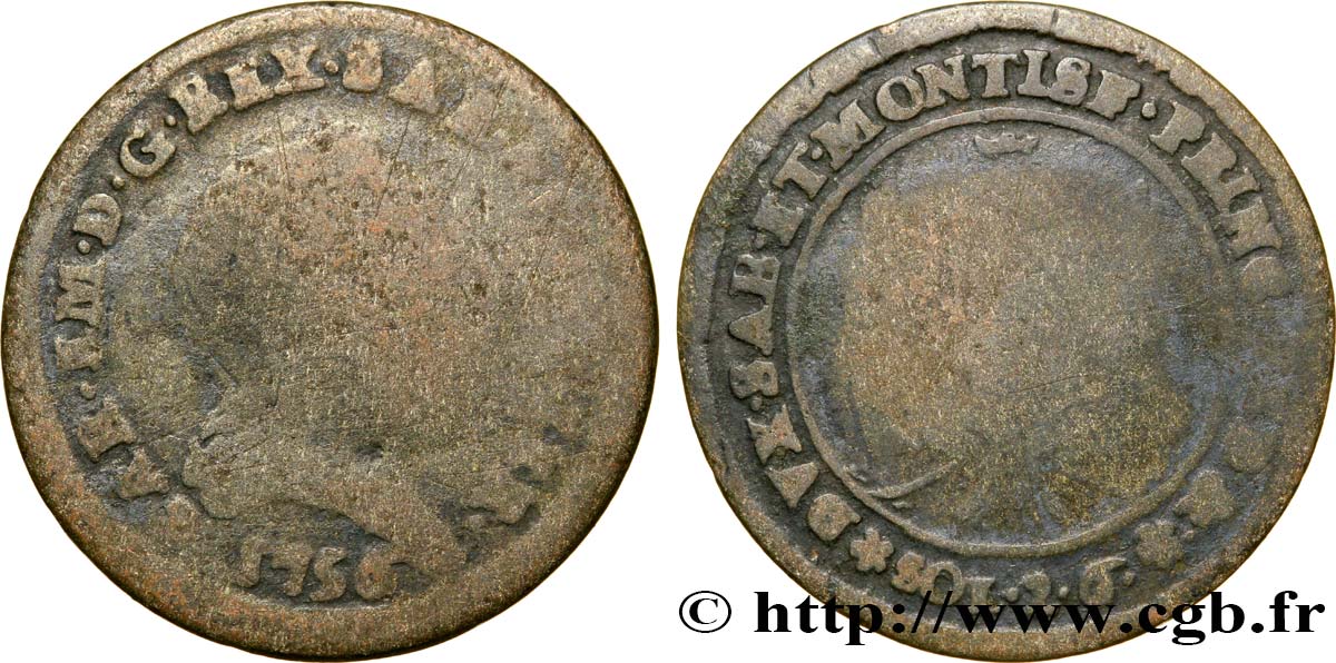 SAVOY - DUCHY OF SAVOY - CHARLES-EMMANUEL III 2 sols de demi (soldi 2.6) VF