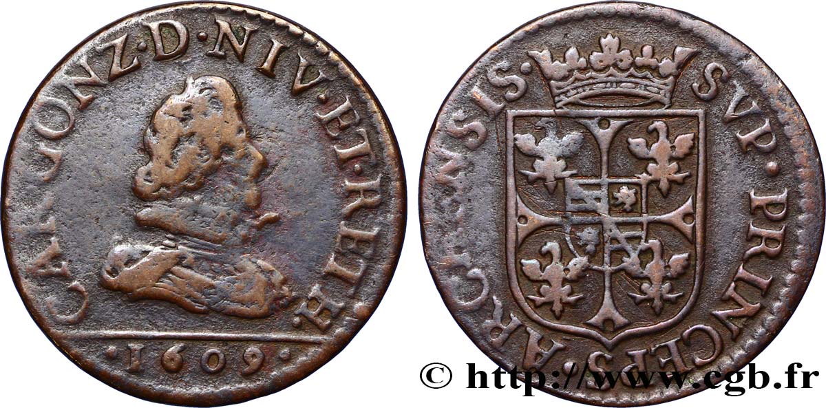 ARDENNES - PRINCIPALITY OF ARCHES-CHARLEVILLE - CHARLES I GONZAGA Liard, type 2B VF/XF