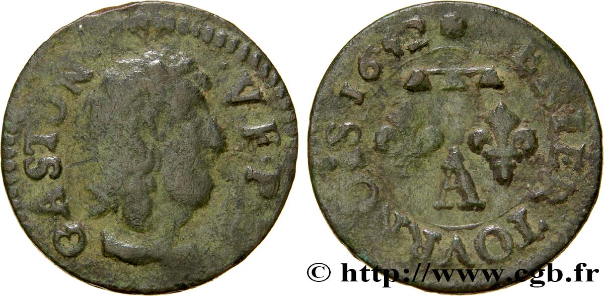 DOMBES - PRINCIPAUTÉ DE DOMBES - GASTON D ORLÉANS Denier tournois, type 13 TB+