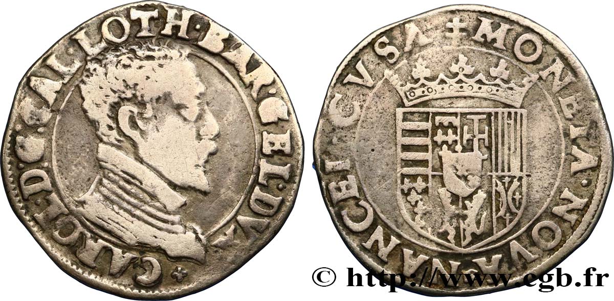 LORRAINE - DUCHÉ DE LORRAINE - CHARLES III LE GRAND DUC Teston, buste vieilli, col plat TB+