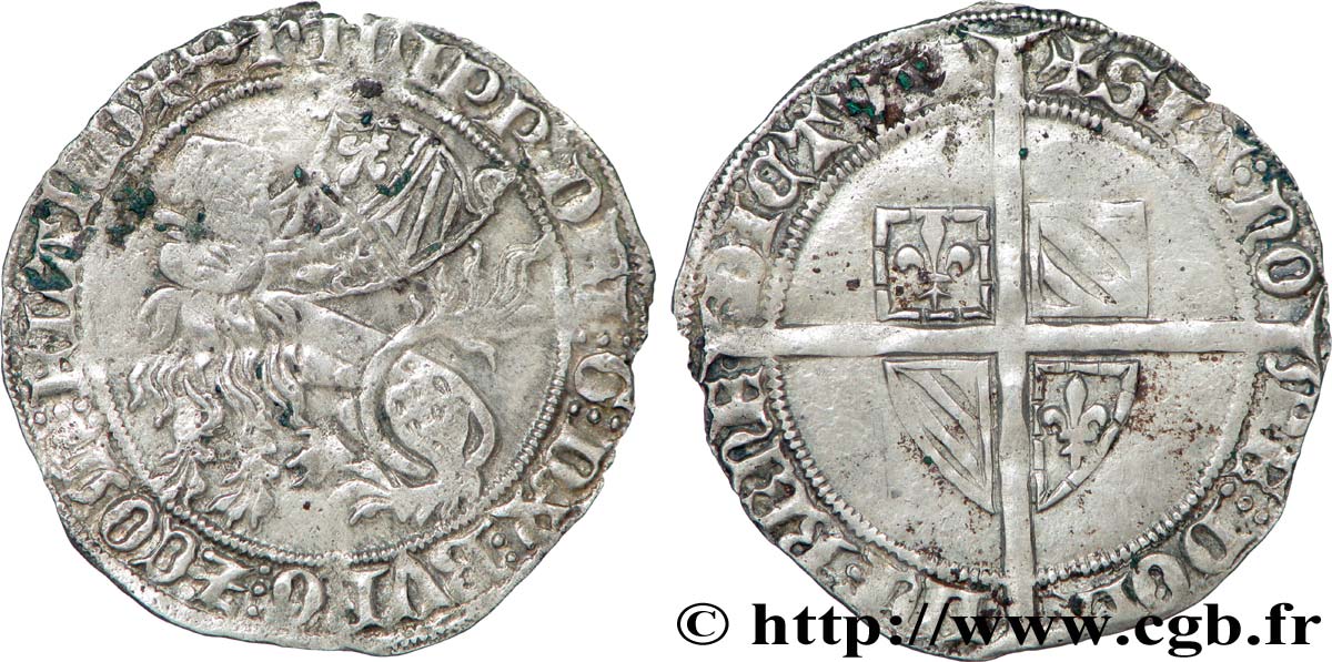 FLANDRE - COMTÉ DE FLANDRE - PHILIPPE LE HARDI Plaque, double gros botdraeger, ou à la mante, ou à la bannière TTB