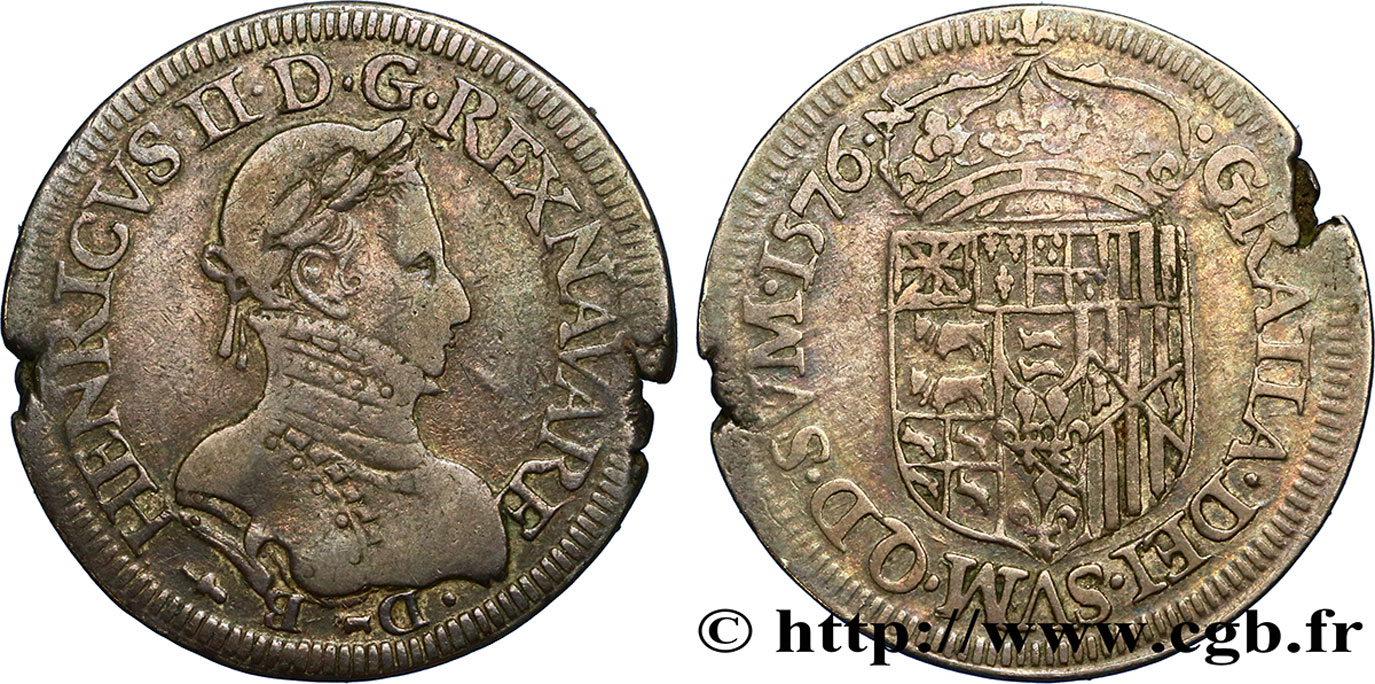 NAVARRE-BÉARN - HENRI III DE NAVARRE, II DE BÉARN Teston TB+/TTB