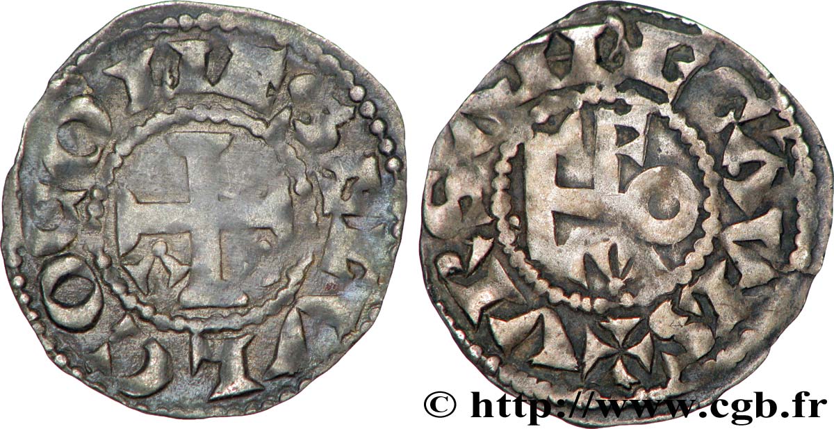 ANJOU - COMTÉ D ANJOU - HENRI II PLANTAGENÊT ET RICHARD CŒUR DE LION Denier TTB+