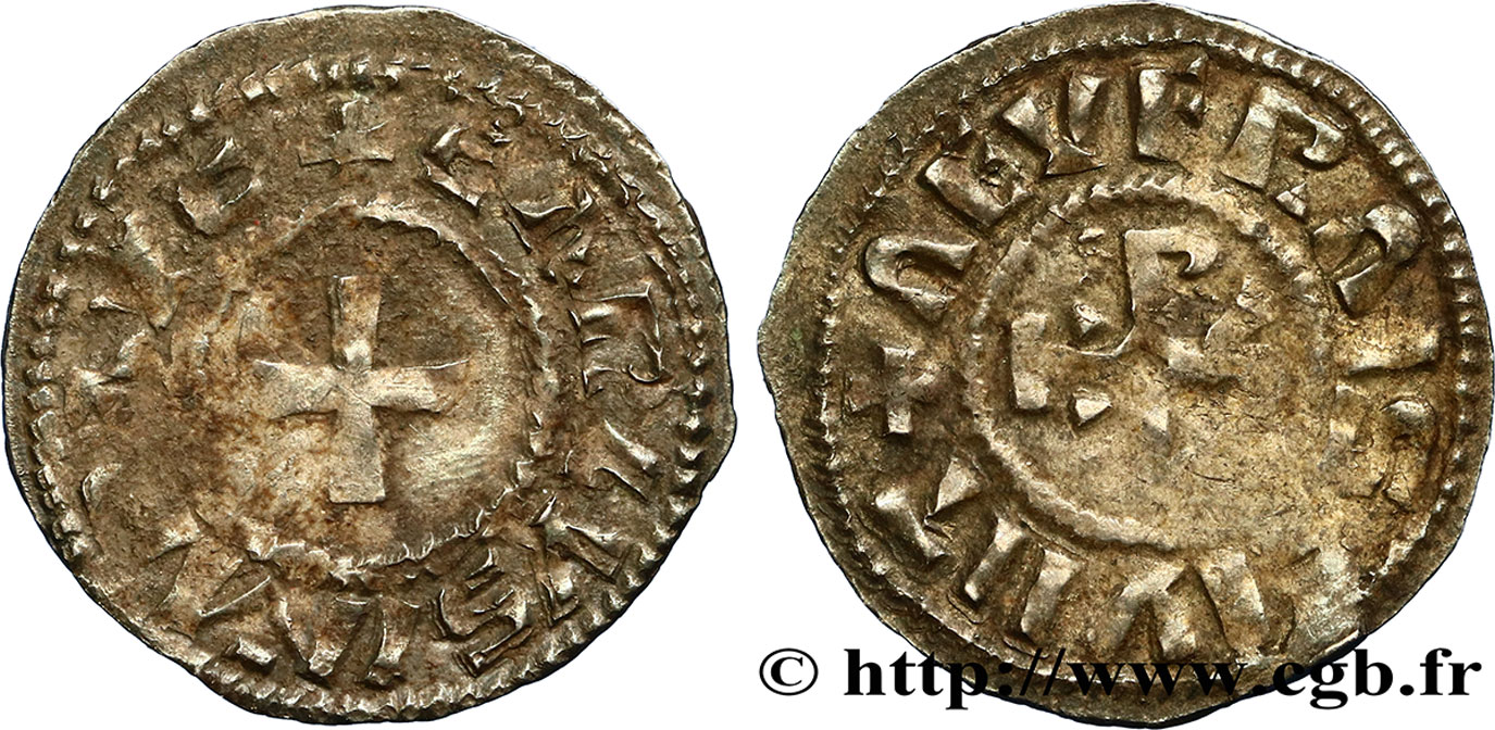 NIVERNAIS - COUNTY OF NEVERS - COINAGE IMMOBILIZED IN THE NAME OF CHARLES II THE BALD Denier XF