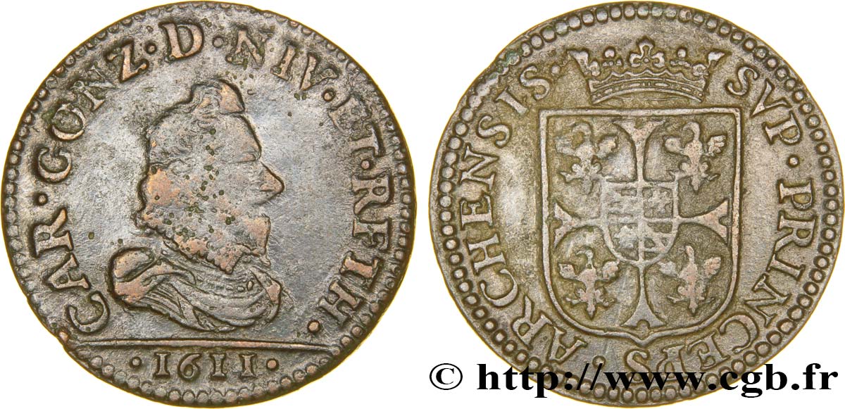ARDENNES - PRINCIPAUTY OF ARCHES-CHARLEVILLE - CHARLES I OF GONZAGUE Liard, type 3A XF/AU