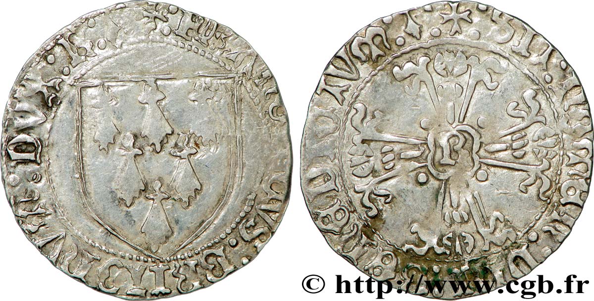 BRETAGNE - DUCHÉ DE BRETAGNE - FRANÇOIS II Gros à l écu TB+/TTB