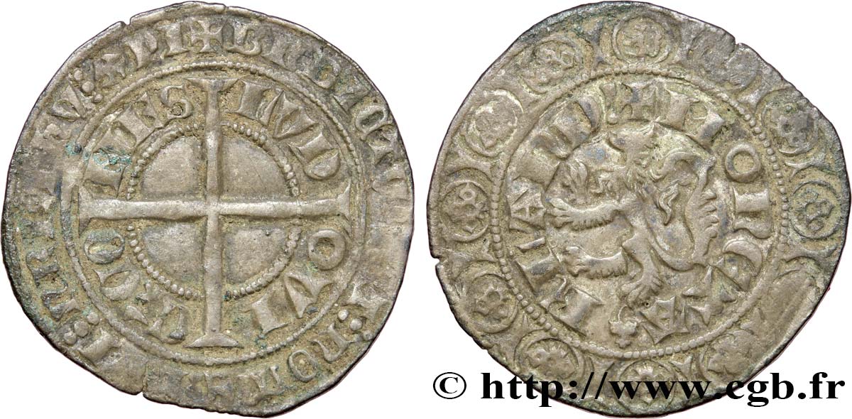 FLANDRE - COMTÉ DE FLANDRE - LOUIS II DE MALE Gros compagnon au lion TTB