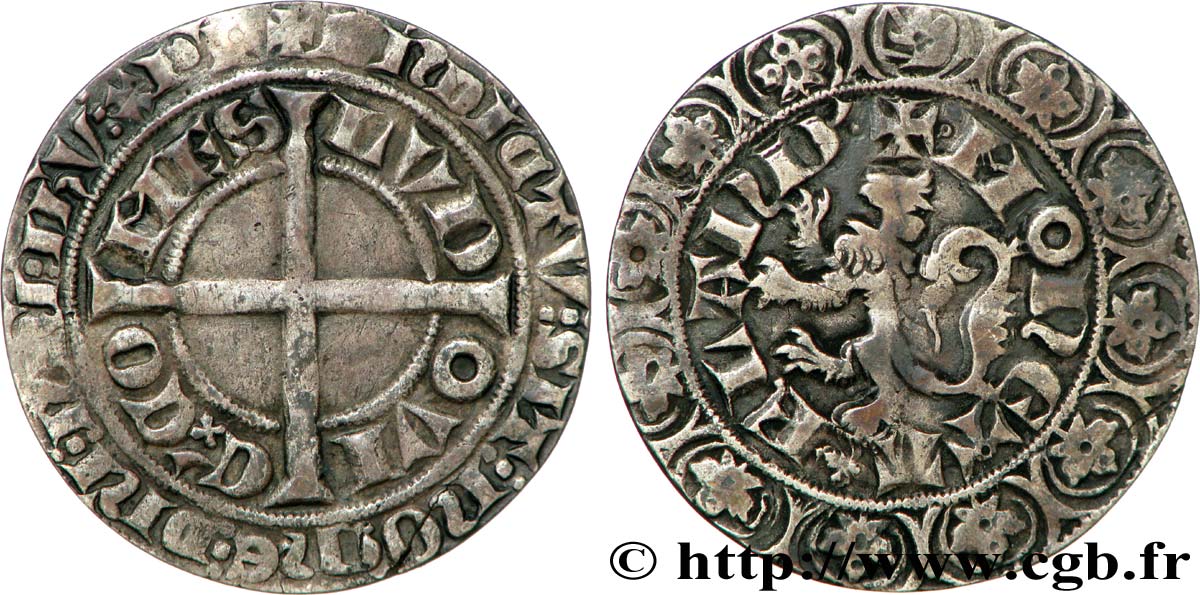 FLANDRE - COMTÉ DE FLANDRE - LOUIS II DE MALE Gros compagnon au lion SUP