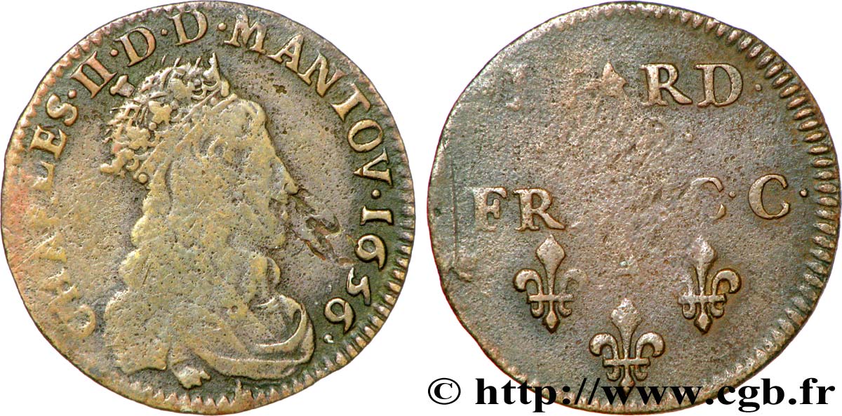 ARDENNES - PRINCIPAUTÉ SOUVERAINE D ARCHES-CHARLEVILLE - CHARLES II DE GONZAGUE Liard, type 4 TB+