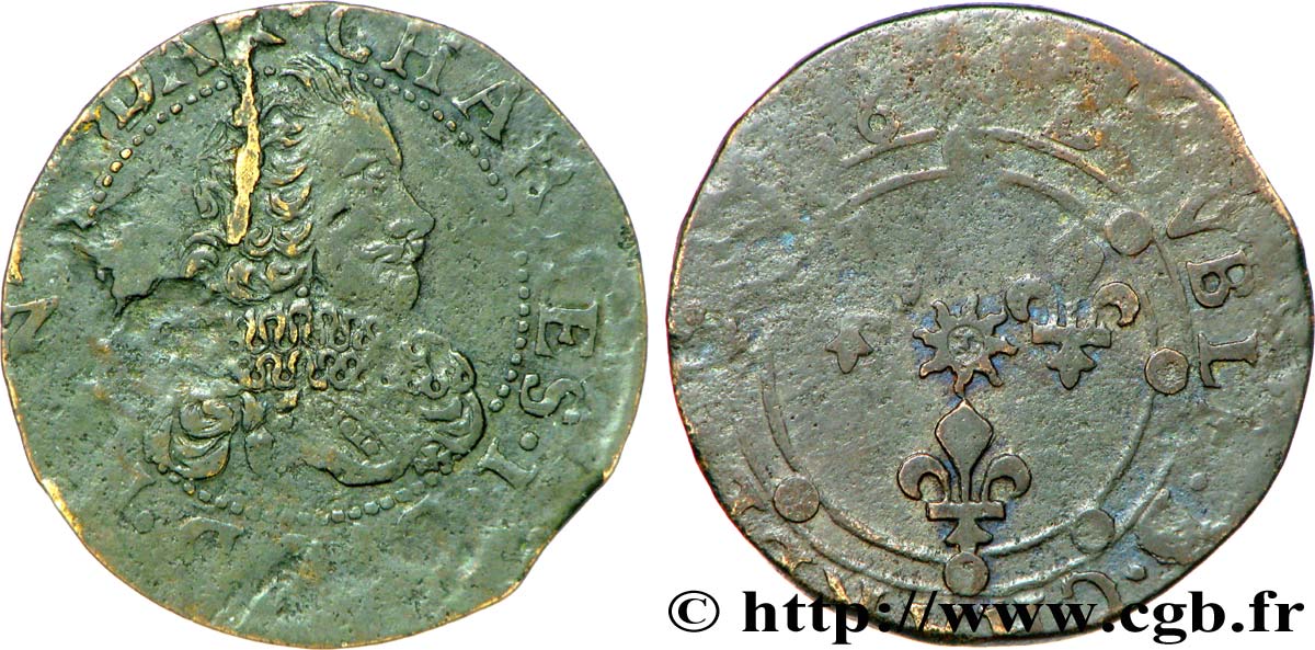 ARDENNES - PRINCIPAUTY OF ARCHES-CHARLEVILLE - CHARLES I OF GONZAGUE Double tournois, type 16 S
