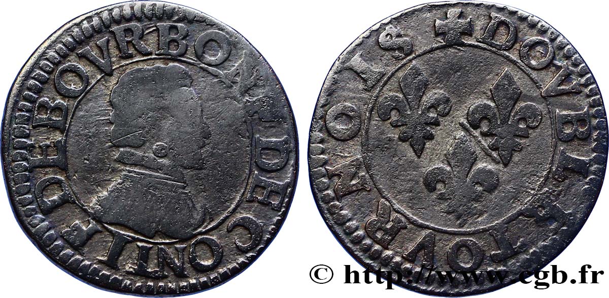 PRINCIPALITY OF CHATEAU-REGNAULT - FRANCIS OF BOURBON-CONTI Double tournois, type 14, buste A VF