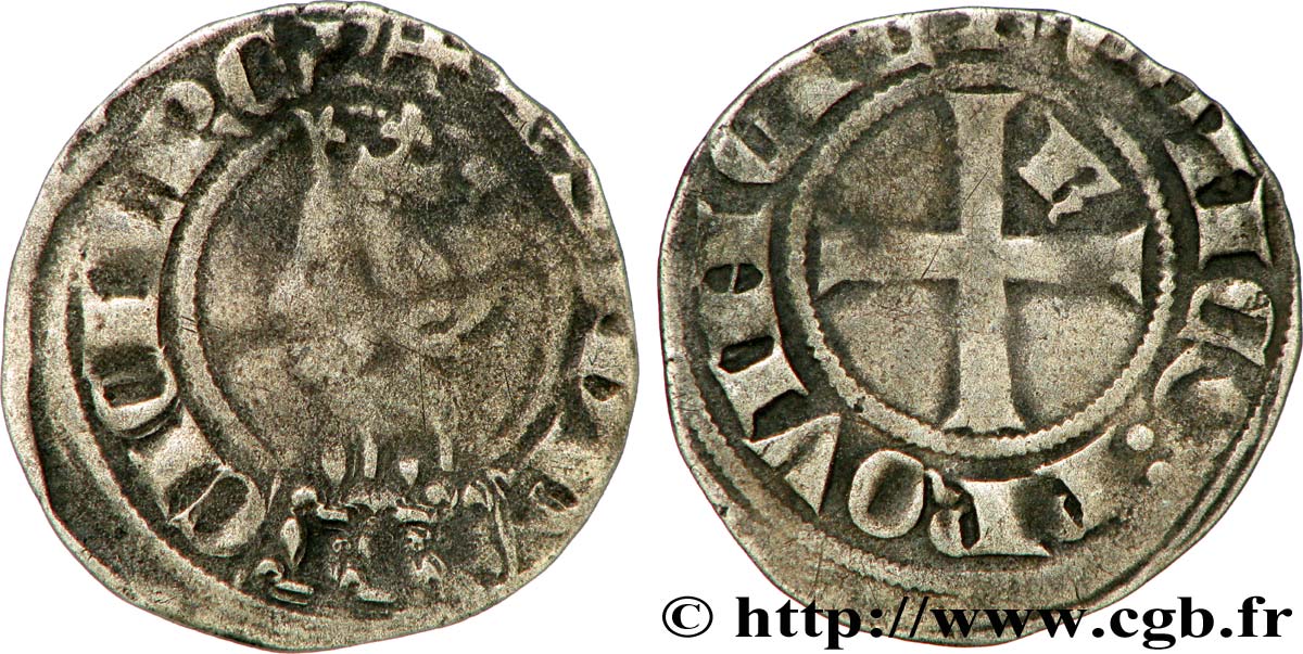 PROVENCE - COMTÉ DE PROVENCE - ROBERT D ANJOU Double denier coronat ou coronat réforciat TB