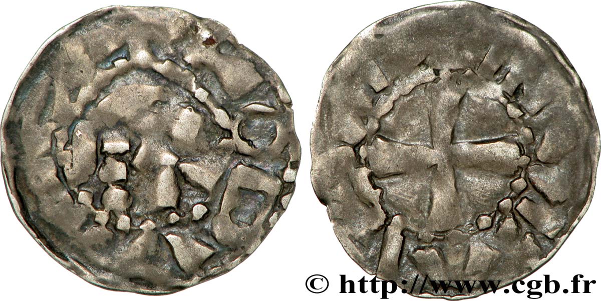 NIVERNAIS - COUNTY OF NEVERS - COINAGE IMMOBILIZED IN THE NAME OF LOUIS IV TRANSMARINUS Denier XF