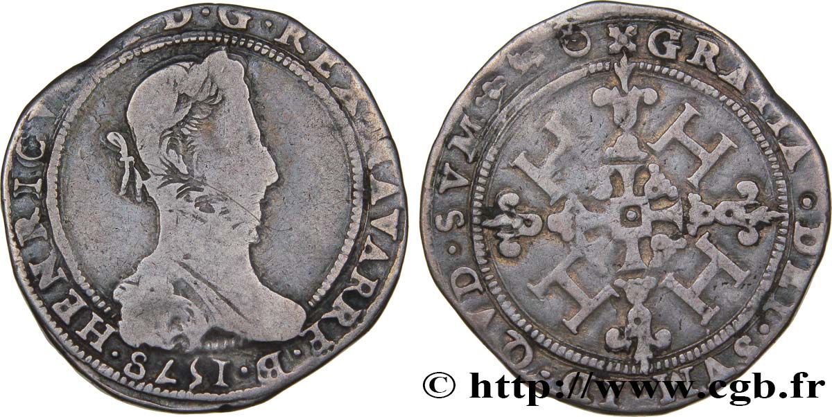 KINGDOM OF NAVARRE - HENRY III Demi-franc BC+