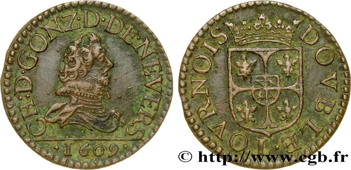 ARDENNES - PRINCIPAUTY OF ARCHES-CHARLEVILLE - CHARLES I OF GONZAGUE Double tournois, type 3 q.SPL/BB