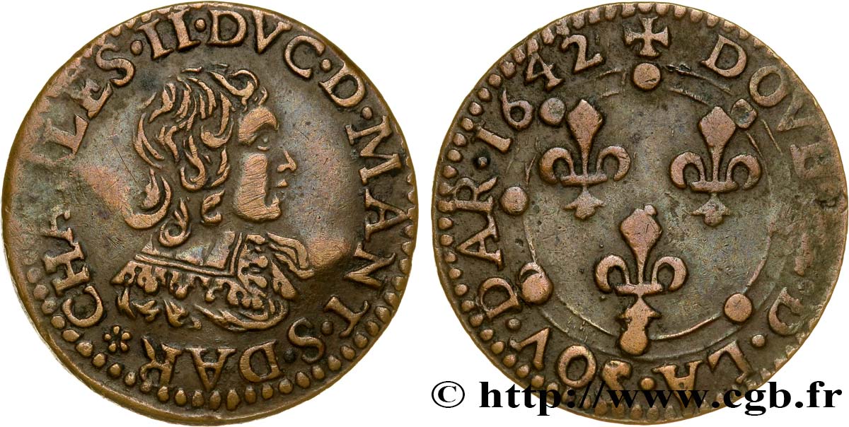 ARDENNES - PRINCIPAUTY OF ARCHES-CHARLEVILLE - CHARLES II OF GONZAGUE Double tournois, type 23 (1re effigie) AU