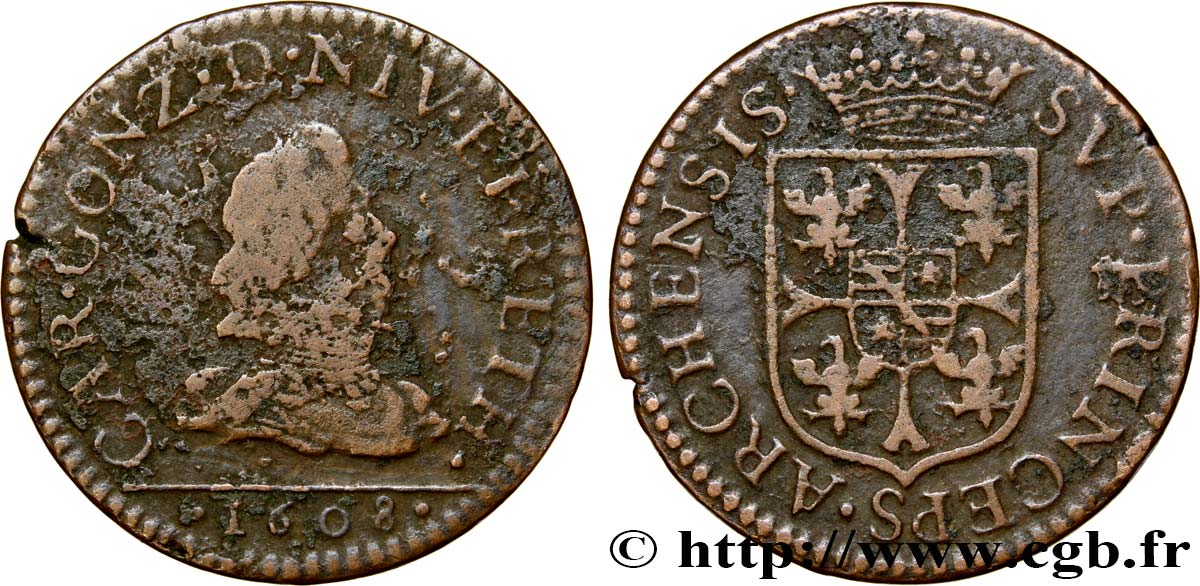 ARDENNES - PRINCIPAUTY OF ARCHES-CHARLEVILLE - CHARLES I OF GONZAGUE Liard, type 2B VF/VF