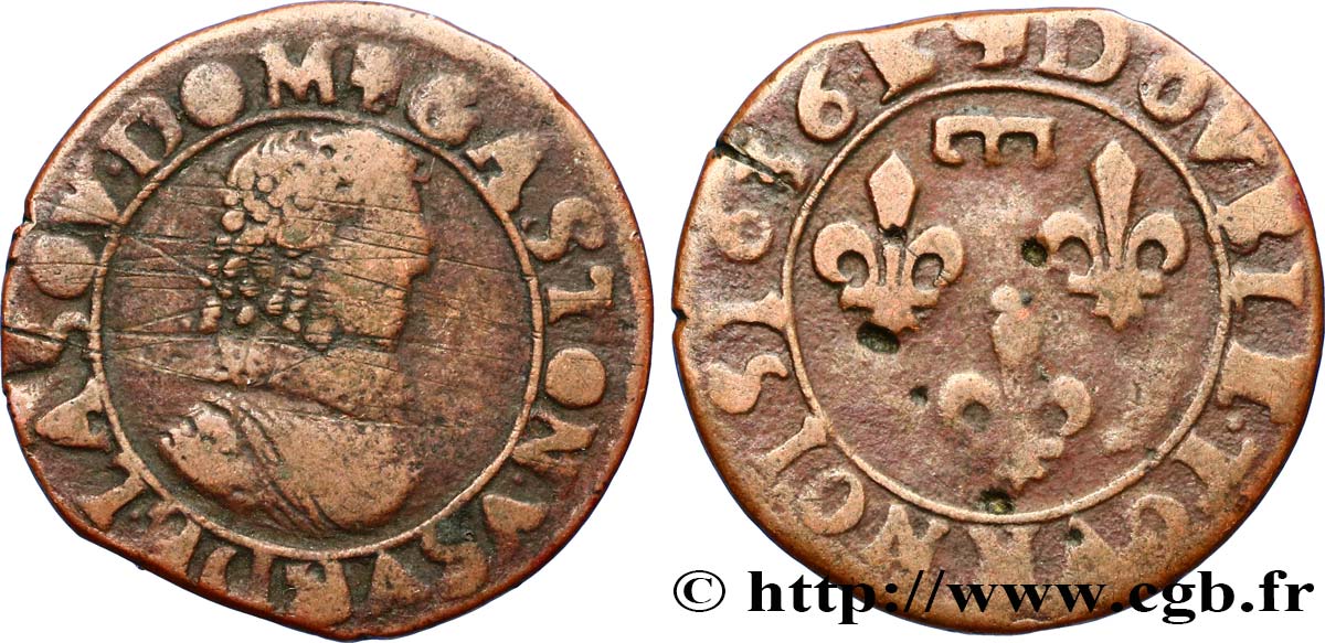 PRINCIPAUTY OF DOMBES - GASTON OF ORLEANS Double tournois, type 8 VF